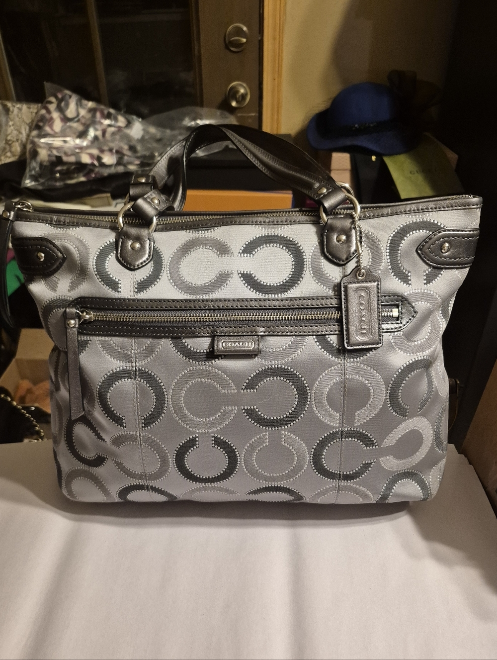 Coach Silver Gray Signature Tote
